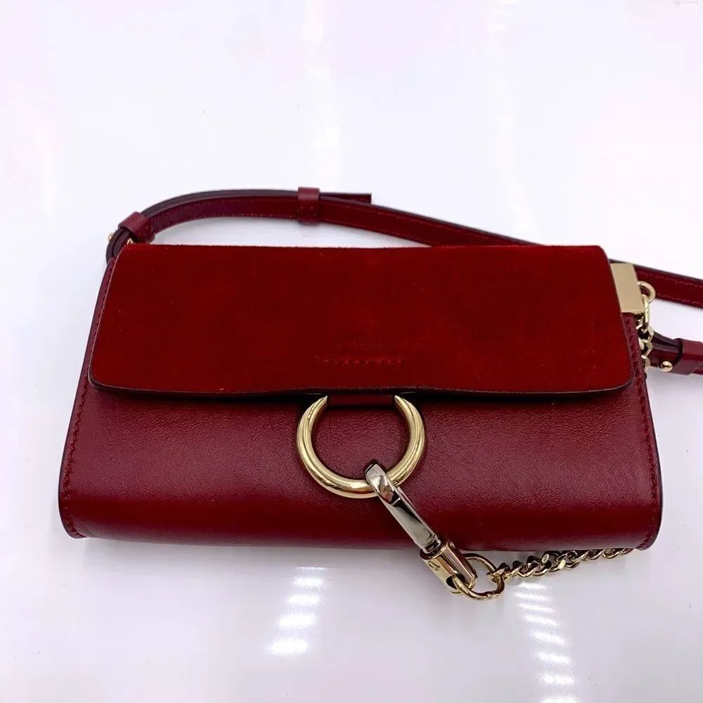Auth Chloe Mini Faye Crossbody Ex++ Burgundy Suede Leather